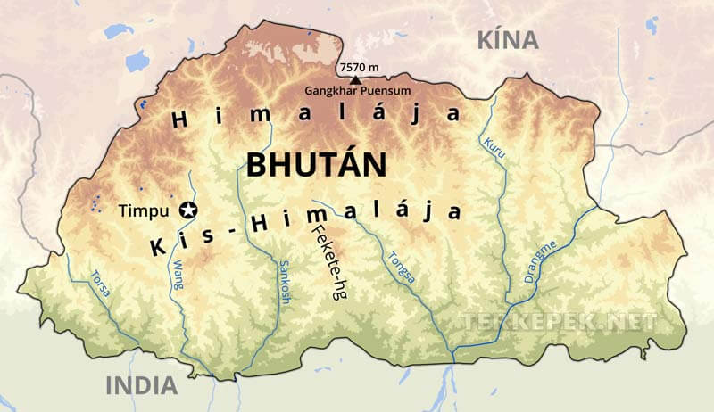 Bhután térkép